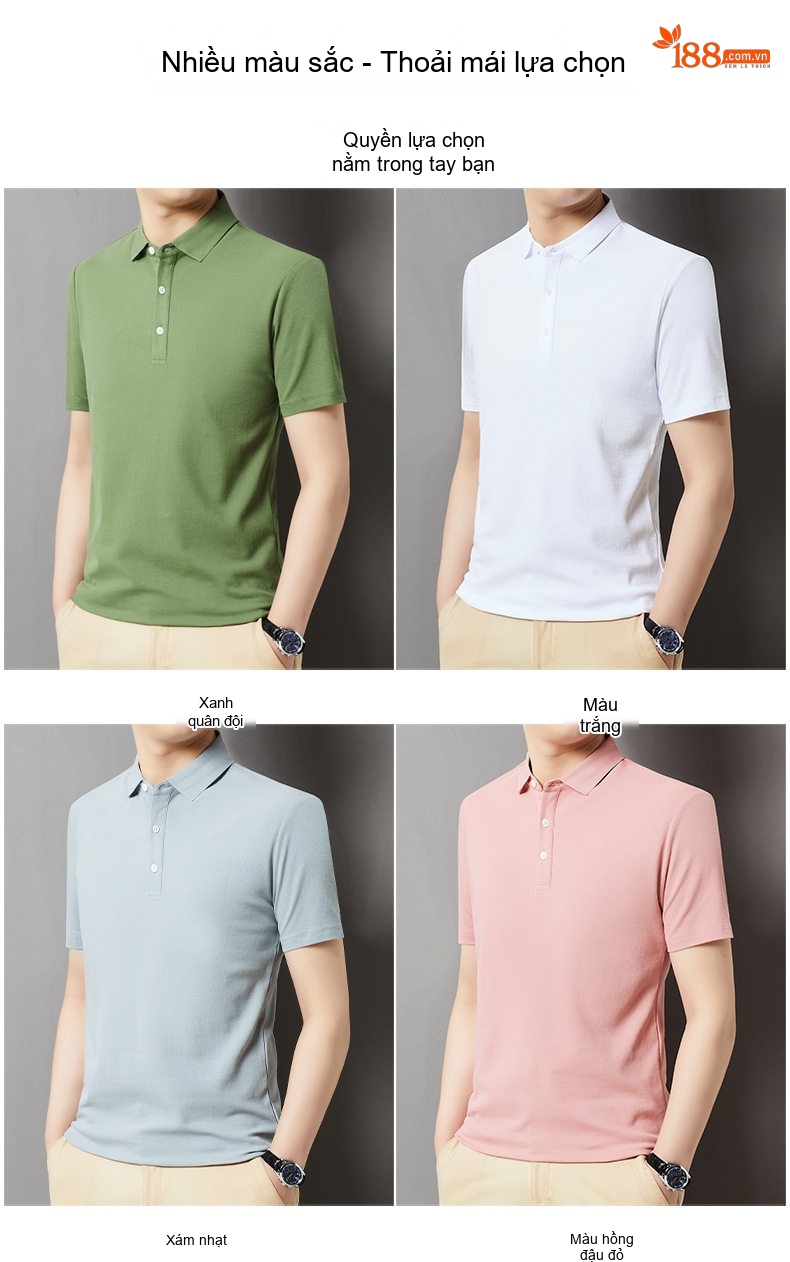 Áo Polo Nam Cotton Ngắn Tay Thời Trang Màu Xanh Lá, Xanh Dương, Hồng, Trắng... chi tiết 5
