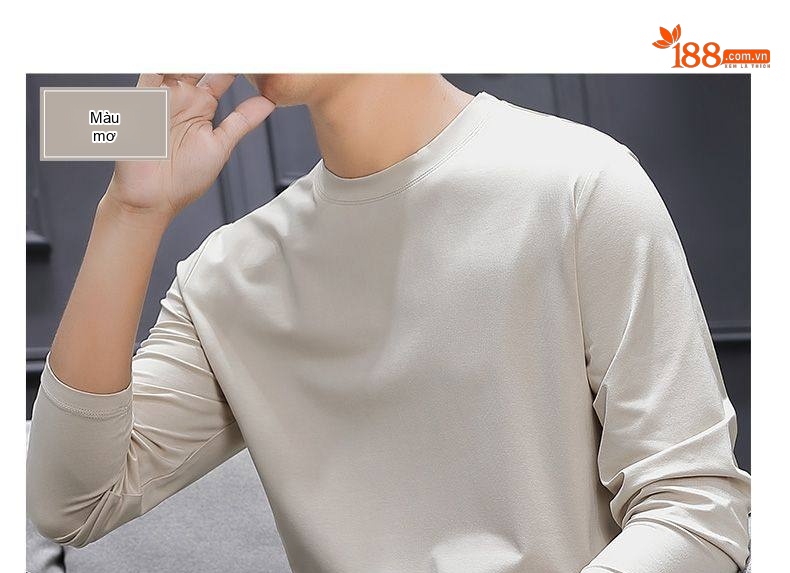 Áo Thun Dài Tay Nam Modal Cổ Tròn Mềm Mịn Thoáng Mát Màu Xanh, Nâu, Xám, Trắng... chi tiết 12