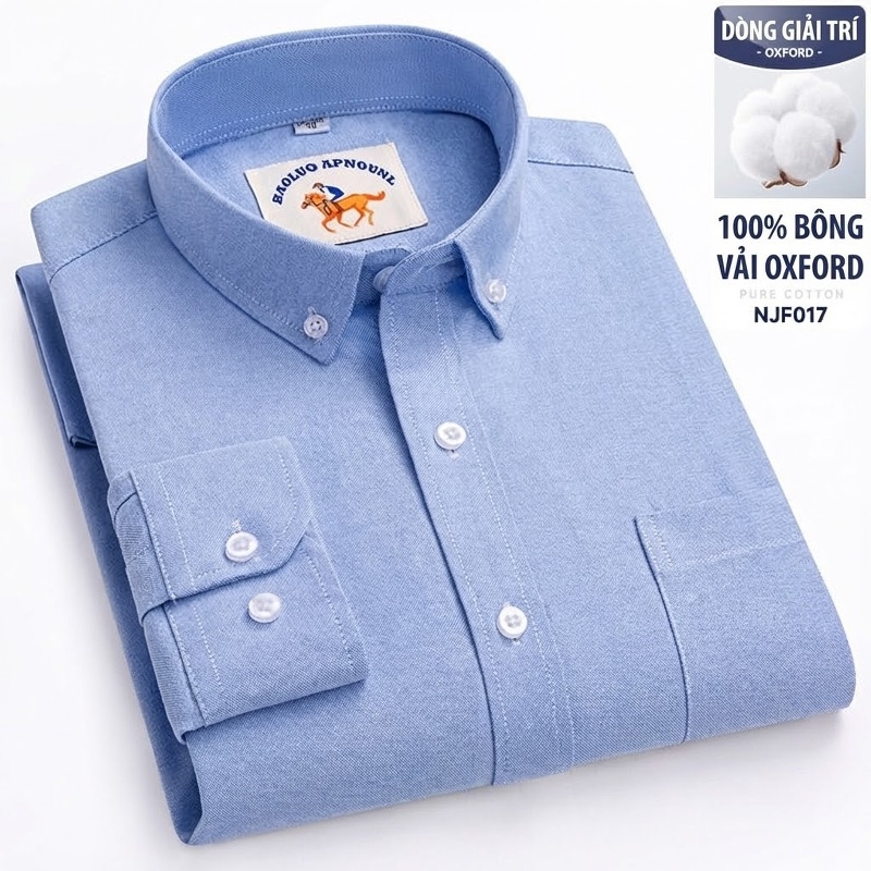 Áo Sơ Mi Nam Tay Dài Oxford Cotton Thoáng Khí Họa Tiết Kẻ Sọc Lớn Màu Xanh Dương, Đen, Trắng, Xám...