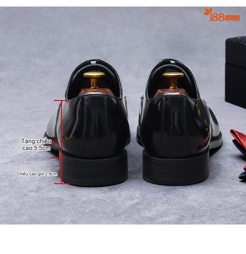 Giày Tây Buộc Dây Nam Da Bò Erubs Thủ Công Chiều Cao Đế Khoảng 3cm Màu Đen, Nâu chi tiết 15