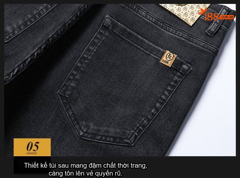 Quần Jean Nam Dáng Suông Vải Cotton Co Giãn Màu Đen Khói chi tiết 37
