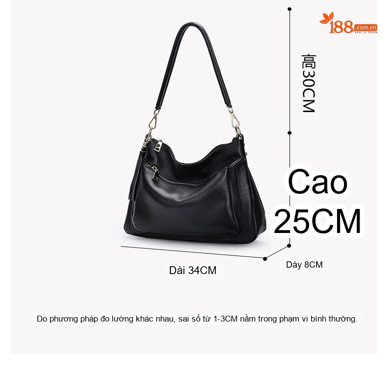 Túi Đeo Vai Nữ Da Bò Lớp Đầu Thời Trang Màu Đen chi tiết 5