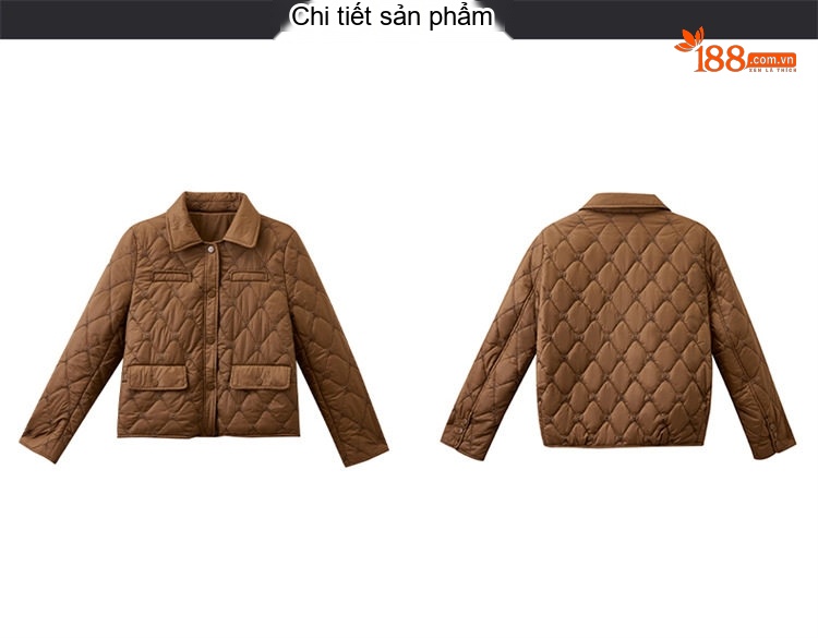 Áo Khoác Cotton Chần Bông Dáng Ngắn Cổ Bẻ Phong Cách Tiểu Thư Màu Nâu, Trắng, Đen chi tiết 30