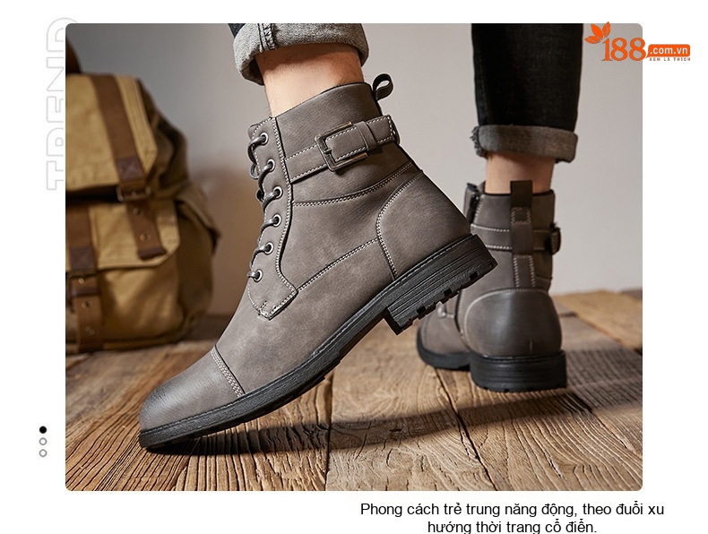 Giày Boot Công Sở Nam Cổ Cao Da Bóng Buộc Dây Khóa Bên Chiều Cao Đế Khoảng 3cm Màu Đen, Xám, Xanh Navy, Kem chi tiết 13