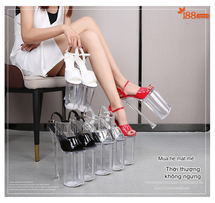 Giày Sandal Cao Gót Nữ Hở Ngón Quai Mảnh Đính Đá Gót Cao 10cm - 12cm Màu Đen, Đỏ, Trắng, Bạc... chi tiết 1