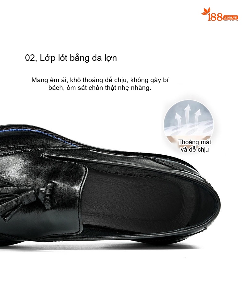 Giày Lười Nam Da Bò Brogue Có Tua Rua Chiều Cao Đế Khoảng 3cm Màu Đen, Nâu chi tiết 7