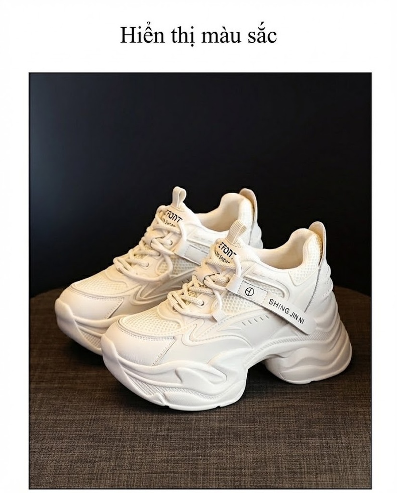 Giày Sneaker Nữ Đế Cao Khoảng 6cm Dây Buộc Kiểu Dáng Ulzzang Màu Trắng, Đen chi tiết 18