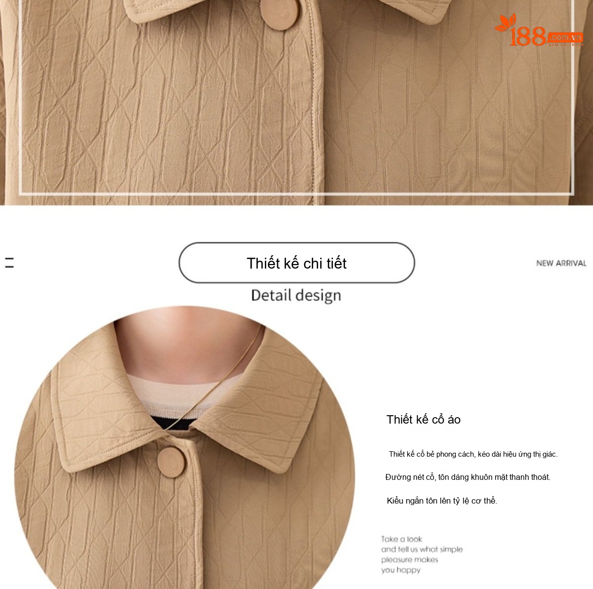Áo Khoác Nữ Cổ Bẻ Kiểu Hàn Quốc Dáng Ngắn Rộng Tay Dài Màu Be chi tiết 7