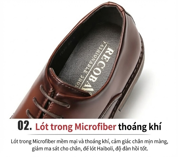 Giày Tây Oxford Nam Da Bóng Công Sở Chiều Cao Đế Khoảng 3cm Màu Nâu, Đen chi tiết 6