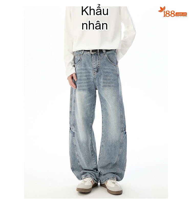 Quần Jean Nam Ống Rộng Lưng Cao Phong Cách Đường Phố Màu Xanh Dương, Đen chi tiết 25