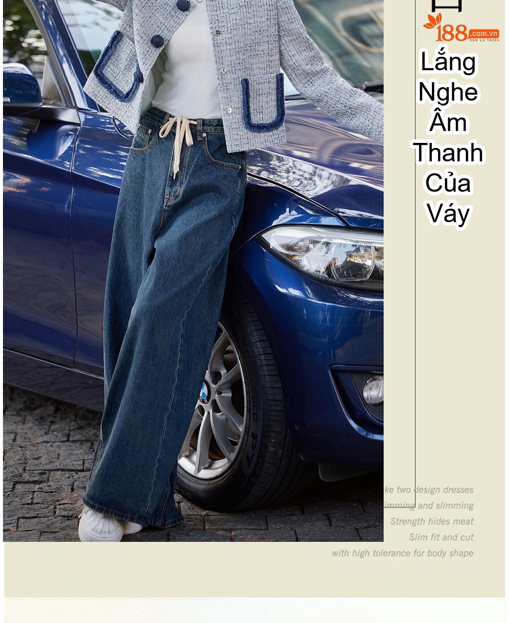 Áo Khoác Nữ Tweed Xanh Lam Cổ Tròn Đính Nút Hoa Phong Cách Tiểu Thư chi tiết 2