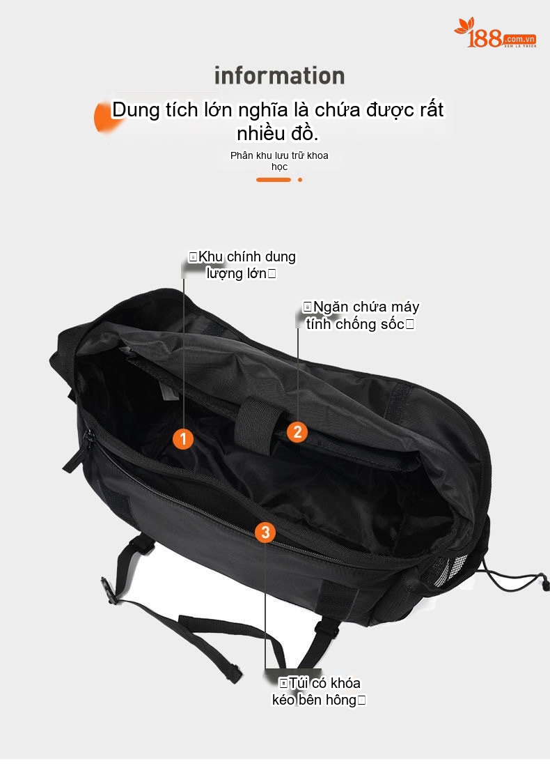 Túi Đeo Chéo Nam Nữ Vải Dệt Phong Cách Nhật Bản, Túi Đeo Vai Đa Năng, Túi Du Lịch Chống Thấm Nước Màu Đen chi tiết 14