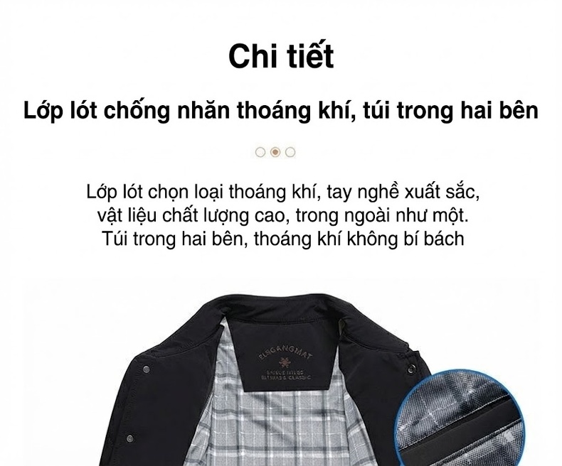 Áo Khoác Bông Nam Trung Niên Dáng Dài Vải Dệt Cổ Bẻ Màu Đen, Xanh Navy chi tiết 9
