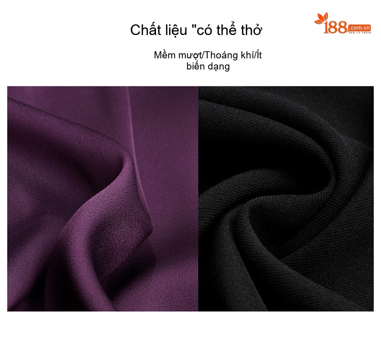 Váy liền thân Nữ Cổ chữ V Trung Dài Tay Thiết Kế Thắt Eo Tôn Dáng Thoáng Khí Màu Đen, Đỏ, Tím, Be chi tiết 9