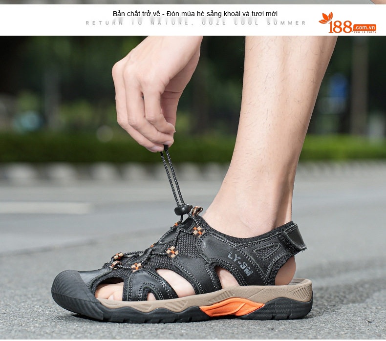 Sandal Da Bò Nam Quai Hậu Outdoor Đế Cao 3cm chi tiết 3