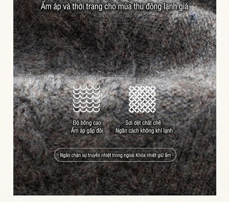 Áo Len Nam 100% Lông Cừu Cashmere Dệt Kim Cổ Bán Tròn Họa Tiết Màu Nâu, Xám, Xanh Đen... chi tiết 4