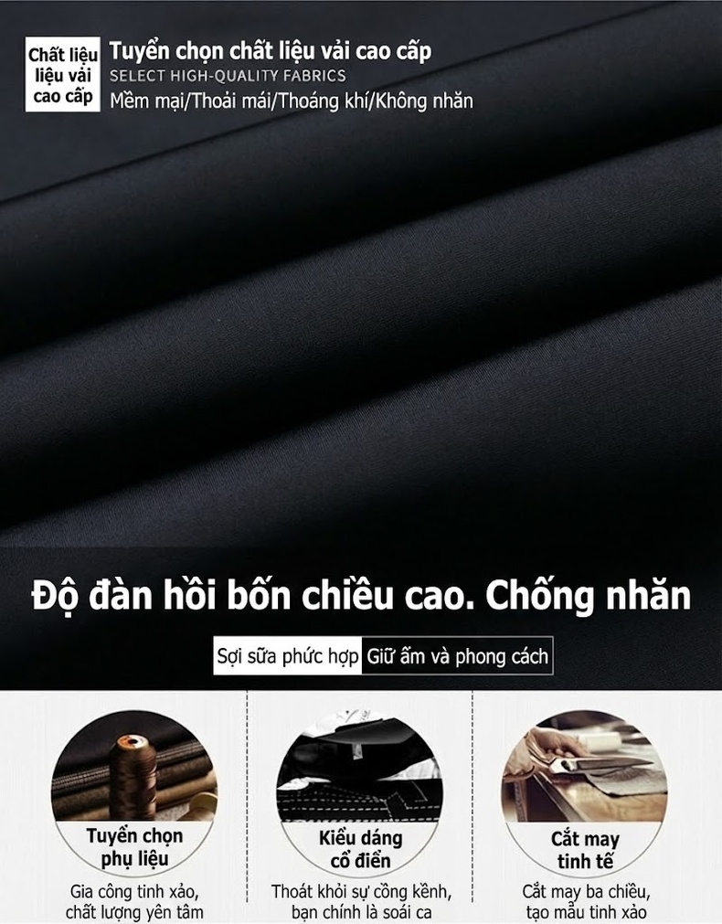 Quần Tây Nam Dáng Ôm Co Giãn Lót Lông Cừu Phong Cách Hàn Quốc Màu Đen, Xám chi tiết 2