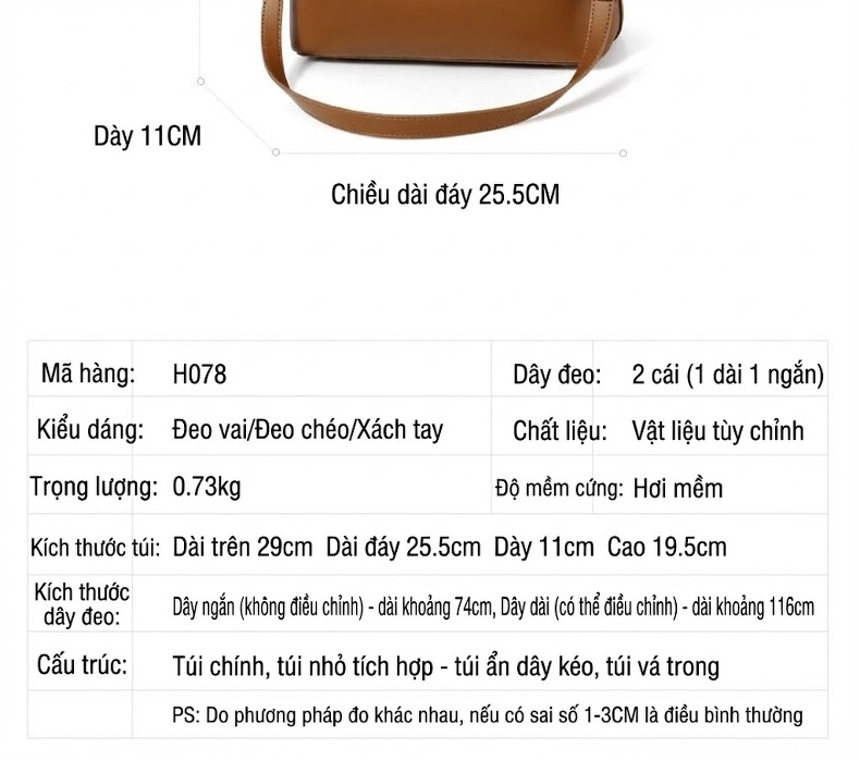 Túi Đeo Vai Nữ Da Bóng Dung Tích Lớn Kiểu Túi Bucket Thời Trang Màu Nâu, Đen chi tiết 7