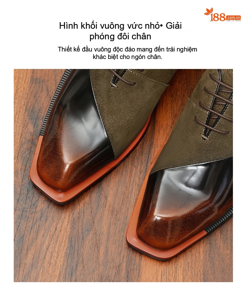 Giày Tây Buộc Dây Nam Da Bò Lộn Chiều Cao Đế Khoảng 3cm Màu Nâu, Đen chi tiết 3