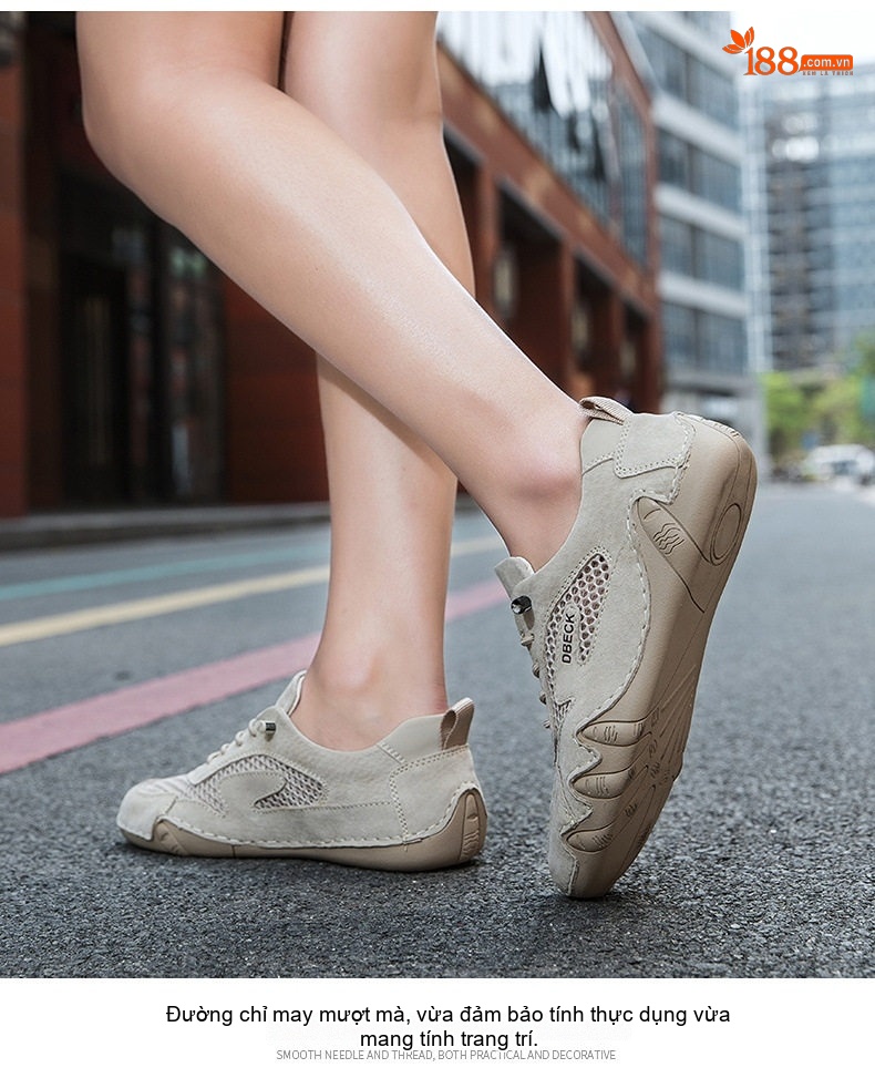 Giày Thể Thao Lưới Thoáng Khí Nam Nữ Da Mờ Outdoor Chiều Cao Đế Khoảng 3cm Màu Kem, Hồng chi tiết 25