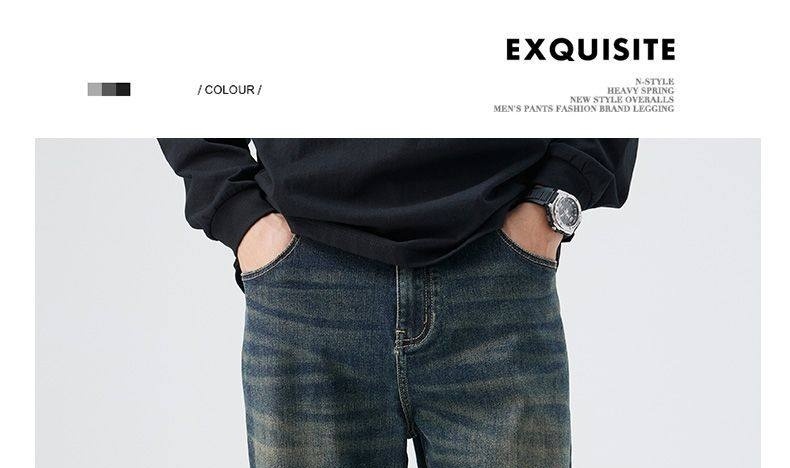 Quần Jean Nam Ống Đứng Dáng Rộng Phong Cách Mỹ Wash Bụi Màu Xanh chi tiết 12