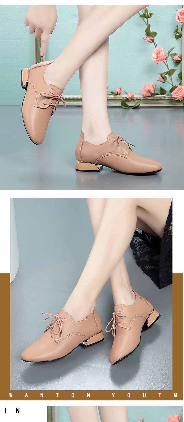 Giày Oxford Nữ Da Mềm Chiều Cao Đế Khoảng 3cm Màu Trắng Kem, Đen, Nâu chi tiết 5