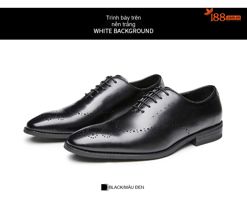 Giày Tây Buộc Dây Nam Da Thật Brogue Chiều Cao Đế Khoảng 3cm Màu Đen, Nâu chi tiết 20
