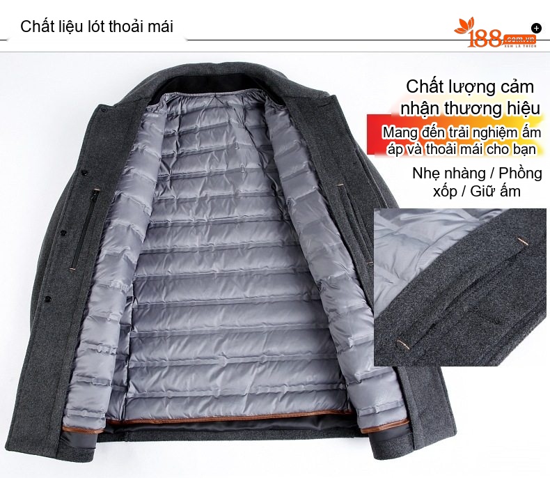 Áo Khoác Dạ Nam Lông Cừu Áo Khoác Lót Lông Vũ Ấm Áp Màu Xám, Xanh Navy chi tiết 16