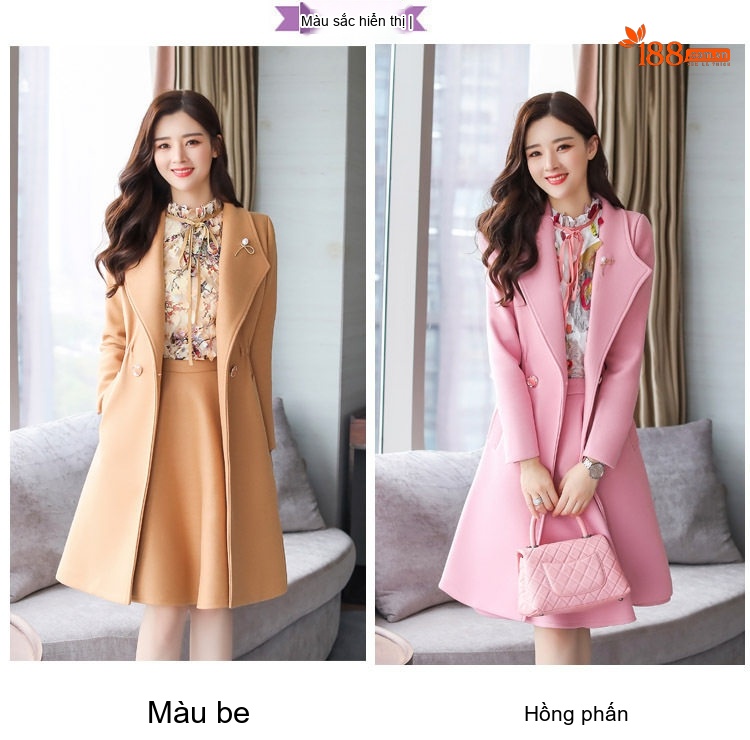 Set Bộ Áo và Chân Váy Dài Tay Nữ Chất Liệu Dạ Mềm Mại Màu Hồng, Vàng chi tiết 4