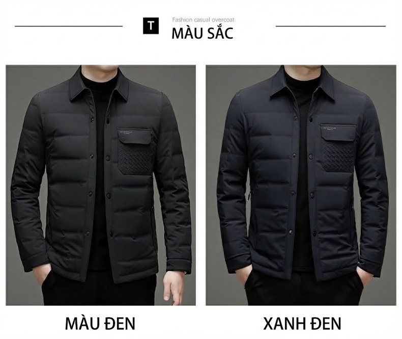 Áo Khoác Phao Lông Vũ Nam Dáng Ngắn Giữ Ấm Phong Cách Tối Giản Màu Đen chi tiết 13
