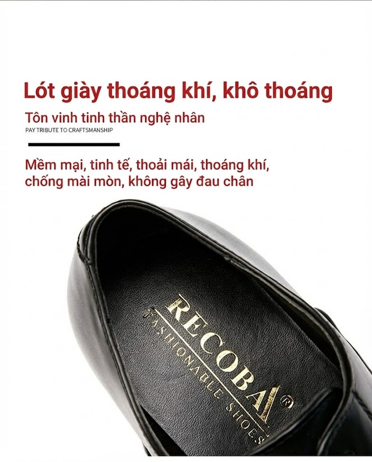 Giày Tây Buộc Dây Nam Da Bóng Chiều Cao Đế Khoảng 3cm Màu Đen, Nâu chi tiết 5