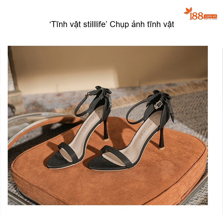 Giày Sandal Cao Gót Nữ Quai Mảnh Hở Ngón Gót Cao 8cm Màu Đen, Kem chi tiết 21