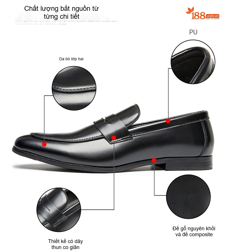 Giày Lười Nam Da Thật Chiều Cao Đế Khoảng 2cm Phong Cách Anh Quốc Màu Đen, Nâu, Xám chi tiết 11