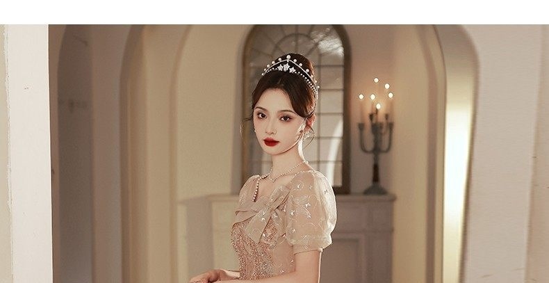 Váy Dạ Hội Nữ Pháp Kiểu Dáng Tiểu Thư Màu Champagne chi tiết 12