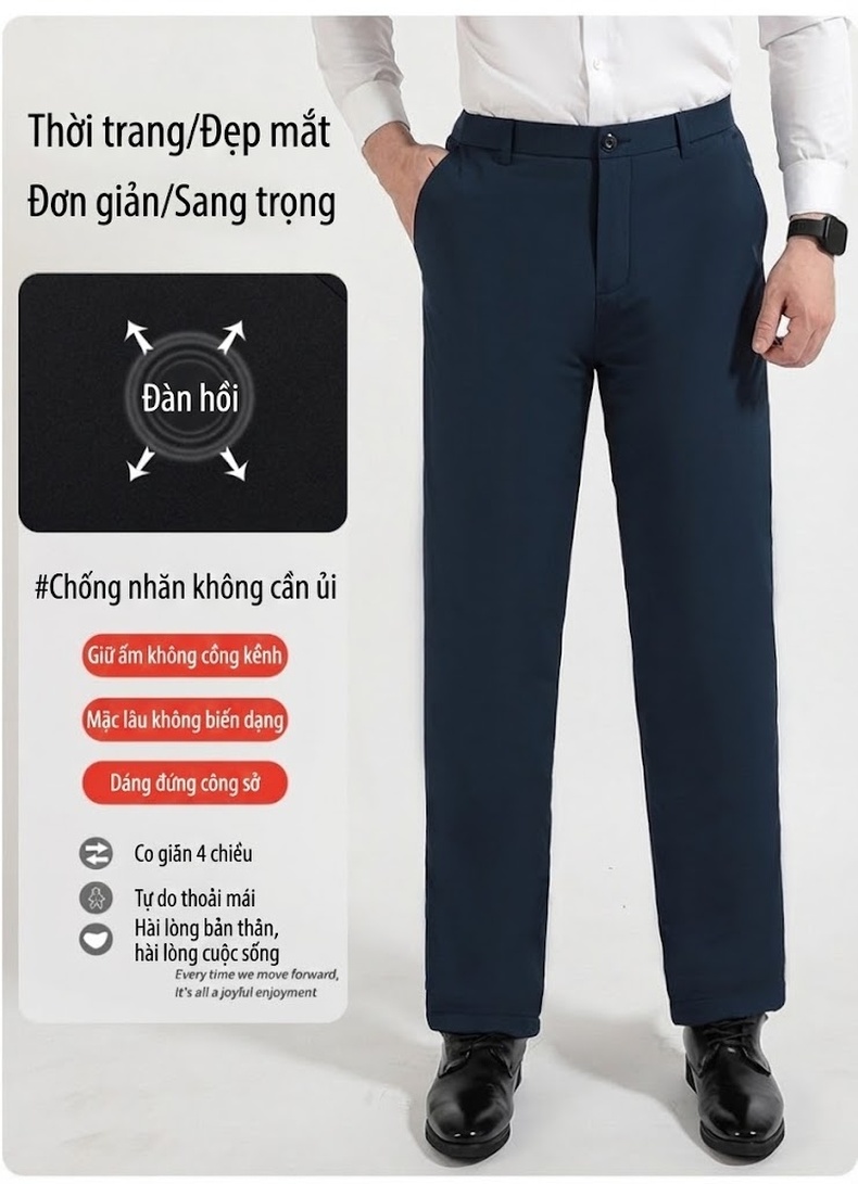 Quần Tây Nam Trung Niên Lót Lông Dáng Ôm Vừa Mùa Đông Màu Đen, Xanh Navy chi tiết 11