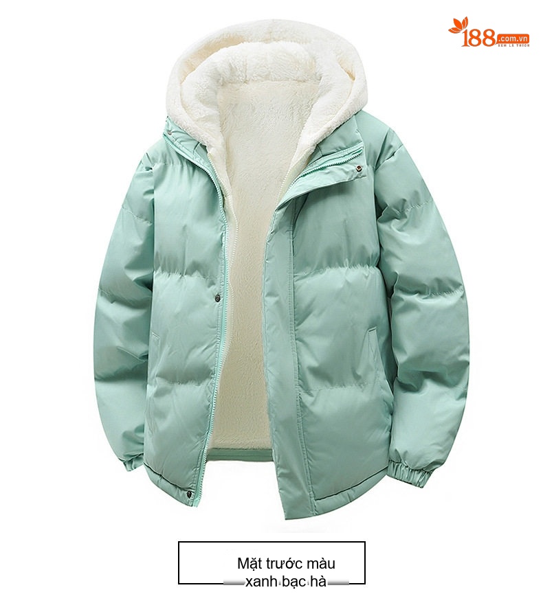 Áo Khoác Cotton Nam Lông Cừu Non Hai Lớp Dày Dặn Có Mũ Trùm Đầu Màu Trắng, Xanh Dương, Xanh Lá, Hồng... chi tiết 21