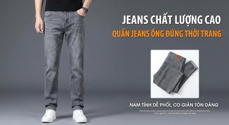 Quần Jean Dáng Suông Nam Co Giãn Thoải Mái Phong Cách Thời Trang Màu Xanh, Xám, Đen