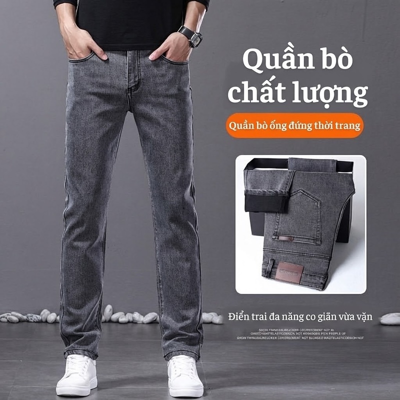 Quần Jean Nam Ống Đứng Co Giãn Phong Cách Thời Trang Màu Xanh Dương, Xám