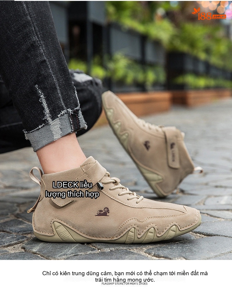 Giày Boot Martin Nam Cổ Cao Dây Buộc Da Mờ Phong Cách Thể Thao Chiều Cao Đế Khoảng 3cm Màu Be, Xám chi tiết 14