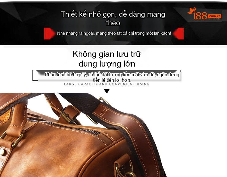 Túi Du Lịch Nam Da Bò Đầu Lớp Dáng Trống Đeo Chéo Vai Xách Tay Thủ Công Vintage Màu Nâu, Đen chi tiết 6