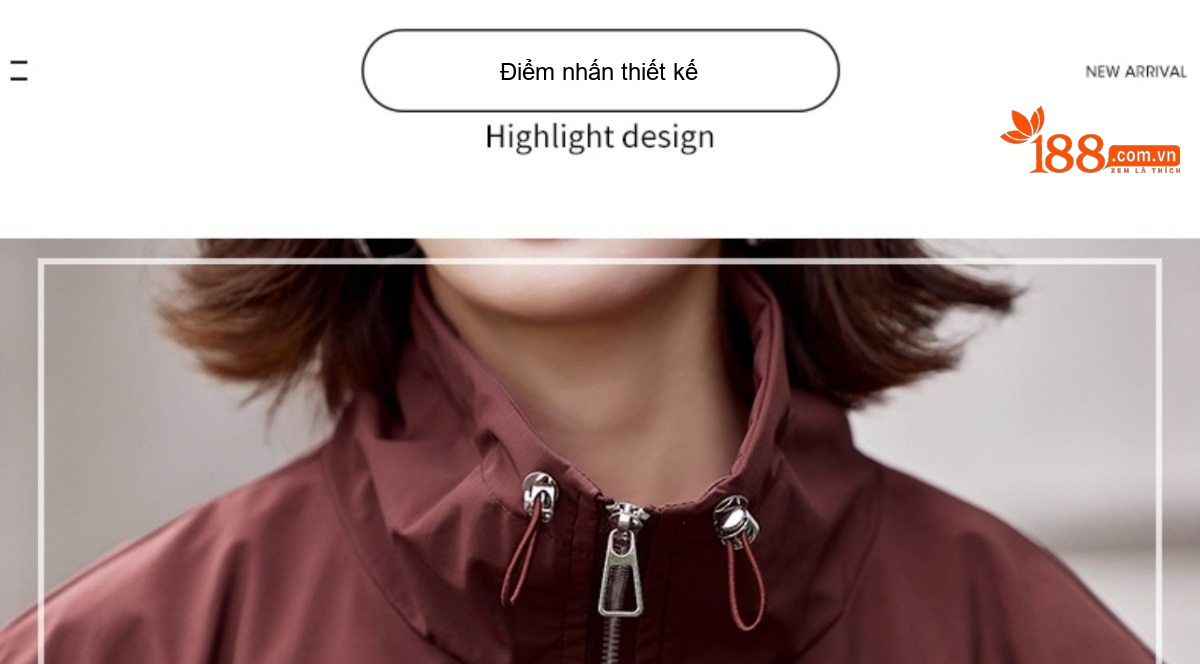 Áo Khoác Bomber Nữ Dáng Ngắn Cổ Trụ Màu Đỏ, Đen, Kem chi tiết 6