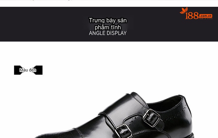 Giày Tây Monk Strap Nam Da Bóng Brogue Chiều Cao Đế Khoảng 3cm Màu Đen chi tiết 20