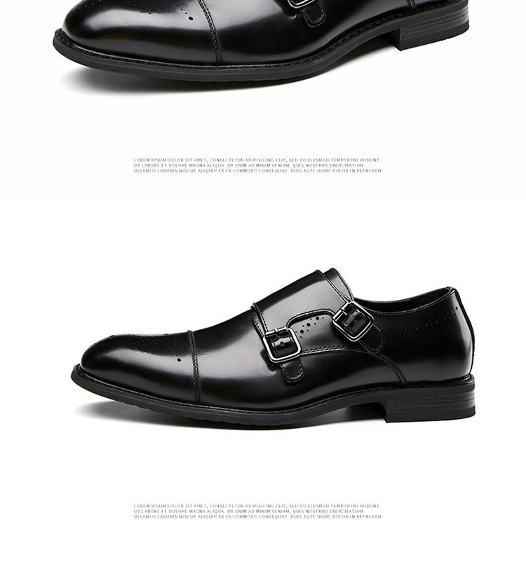 Giày Tây Monk Strap Nam Da Bóng Brogue Chiều Cao Đế Khoảng 3cm Màu Đen chi tiết 21