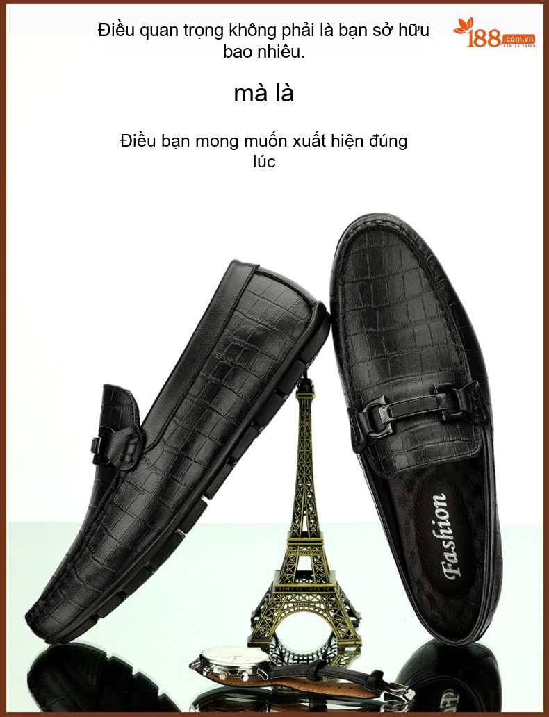 Giày Lười Nam Da Vân Cá Sấu Chiều Cao Đế Khoảng 2cm Màu Đen, Xanh Navy chi tiết 3