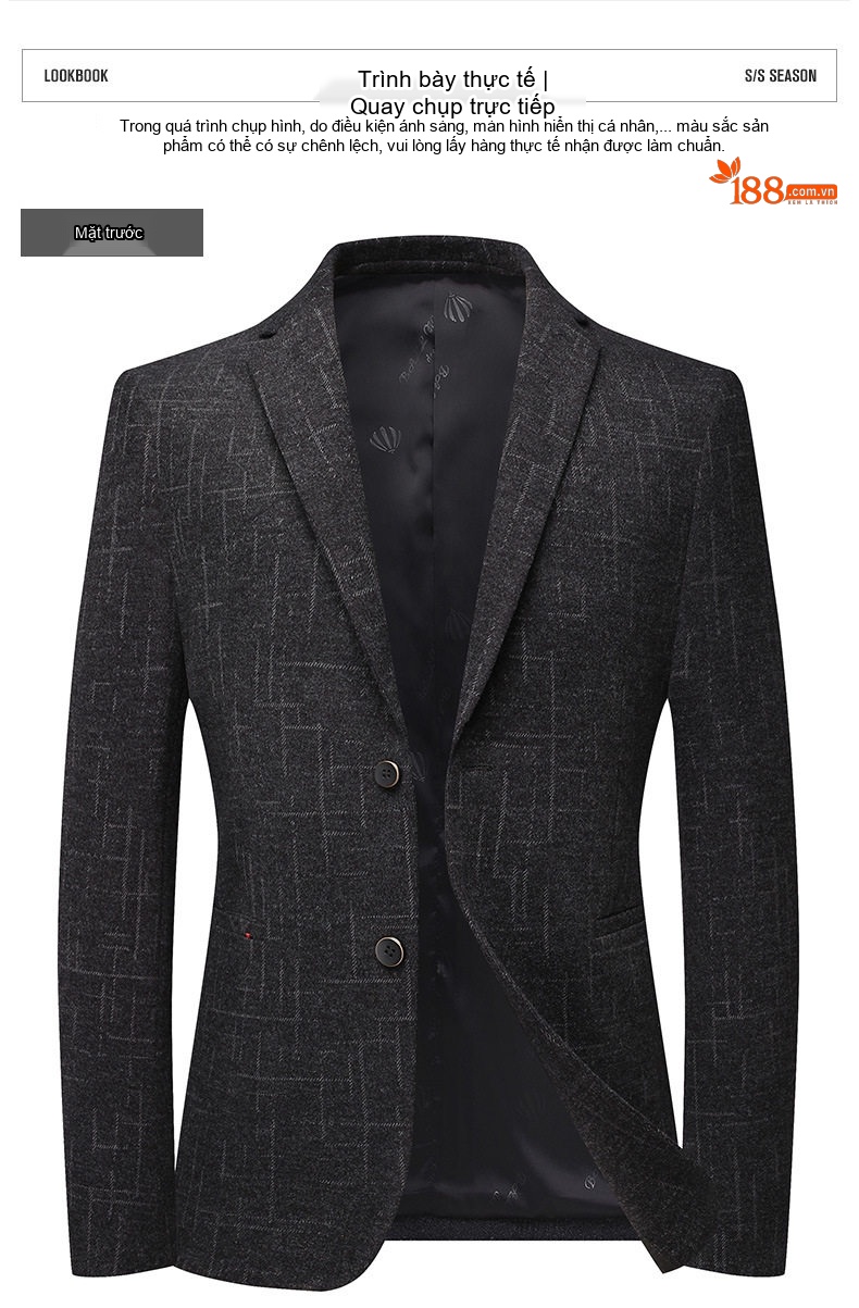 Áo Vest/Blazer Nam Kẻ Caro Co Giãn Chống Nhăn Dáng Ôm Màu Xám Đen chi tiết 9