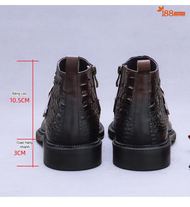 Giày Boot Nam Da Bò Cao Cổ Khóa Kéo Chiều Cao Đế Khoảng 3cm Màu Đen, Nâu chi tiết 16