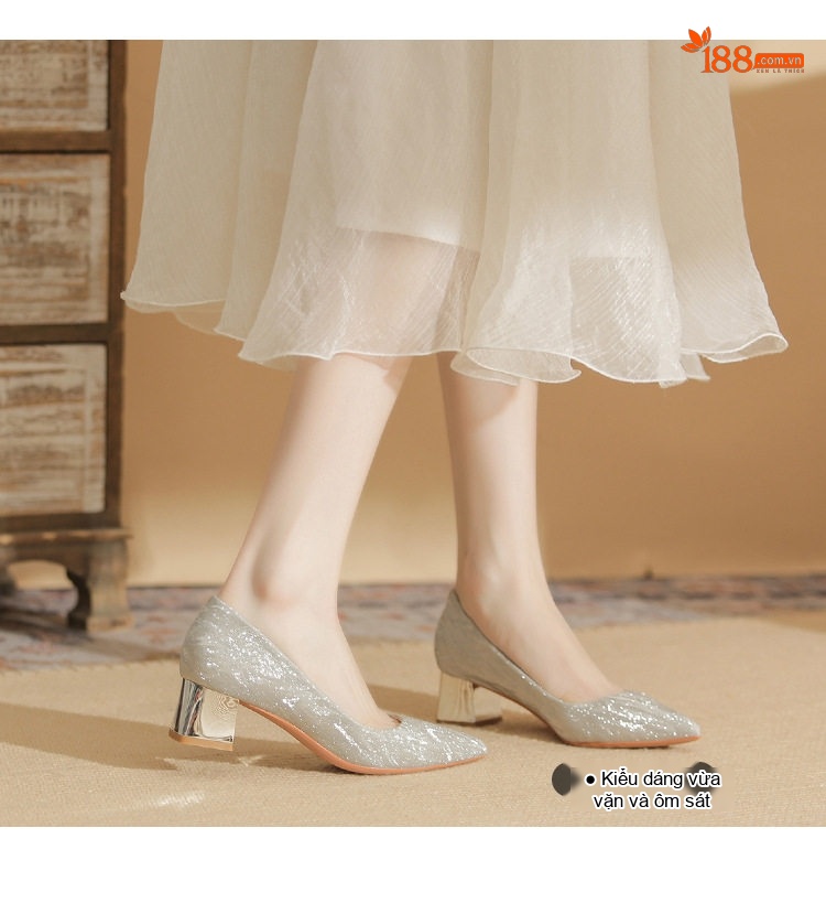 Giày Cao Gót Nữ Mũi Nhọn Chiều Cao Đế Khoảng 5cm Quai Trong Suốt Màu Trắng chi tiết 7