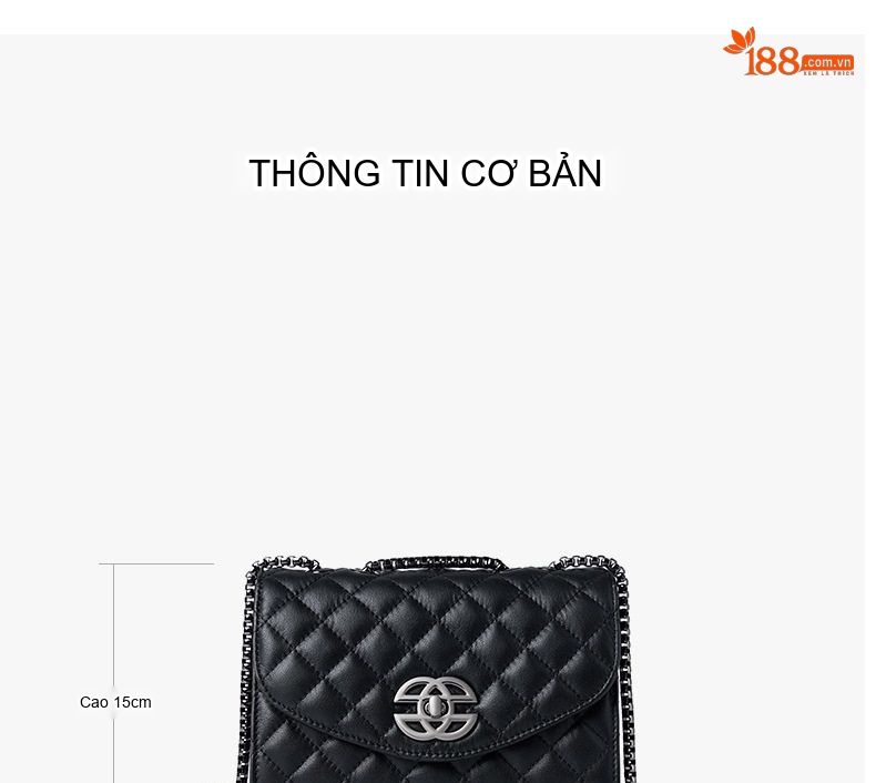 Túi Đeo Chéo Nữ Da Bò Dây Xích Trám Ô Sang Trọng Màu Đen chi tiết 15