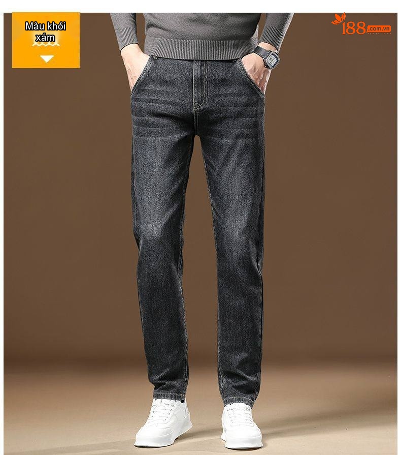 Quần Jean Nam Ống Đứng Dáng Ôm Vừa Vặn Cotton Không Nhăn Phong Cách Business Trung Niên Màu Xanh Đậm, Xanh Nhạt, Xám chi tiết 12