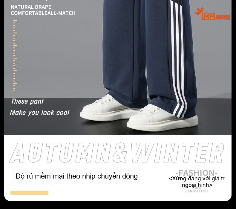 Quần dài ống rộng nam thể thao sọc bên hông phong cách casual chi tiết 2